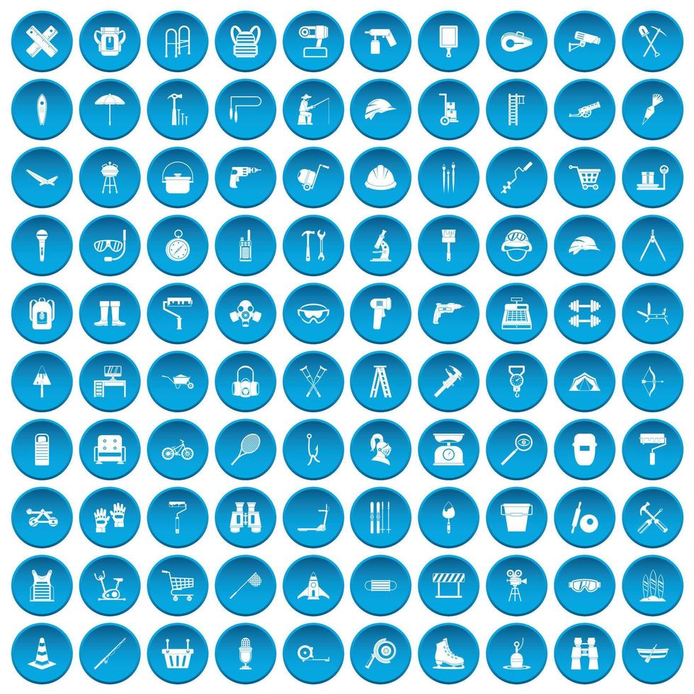 100 ícones de tackle definidos em azul vetor