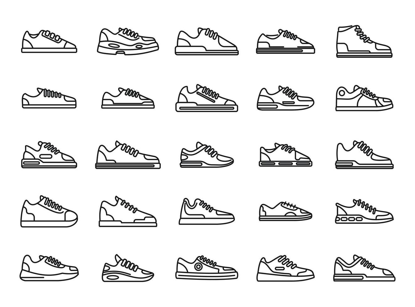 ícones de tênis definir vetor de contorno. sapato de menina