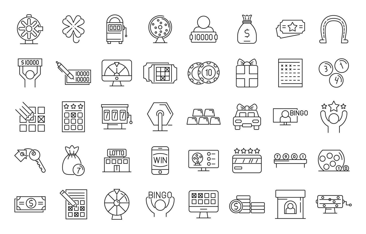 conjunto de ícones de loteria, estilo de estrutura de tópicos vetor
