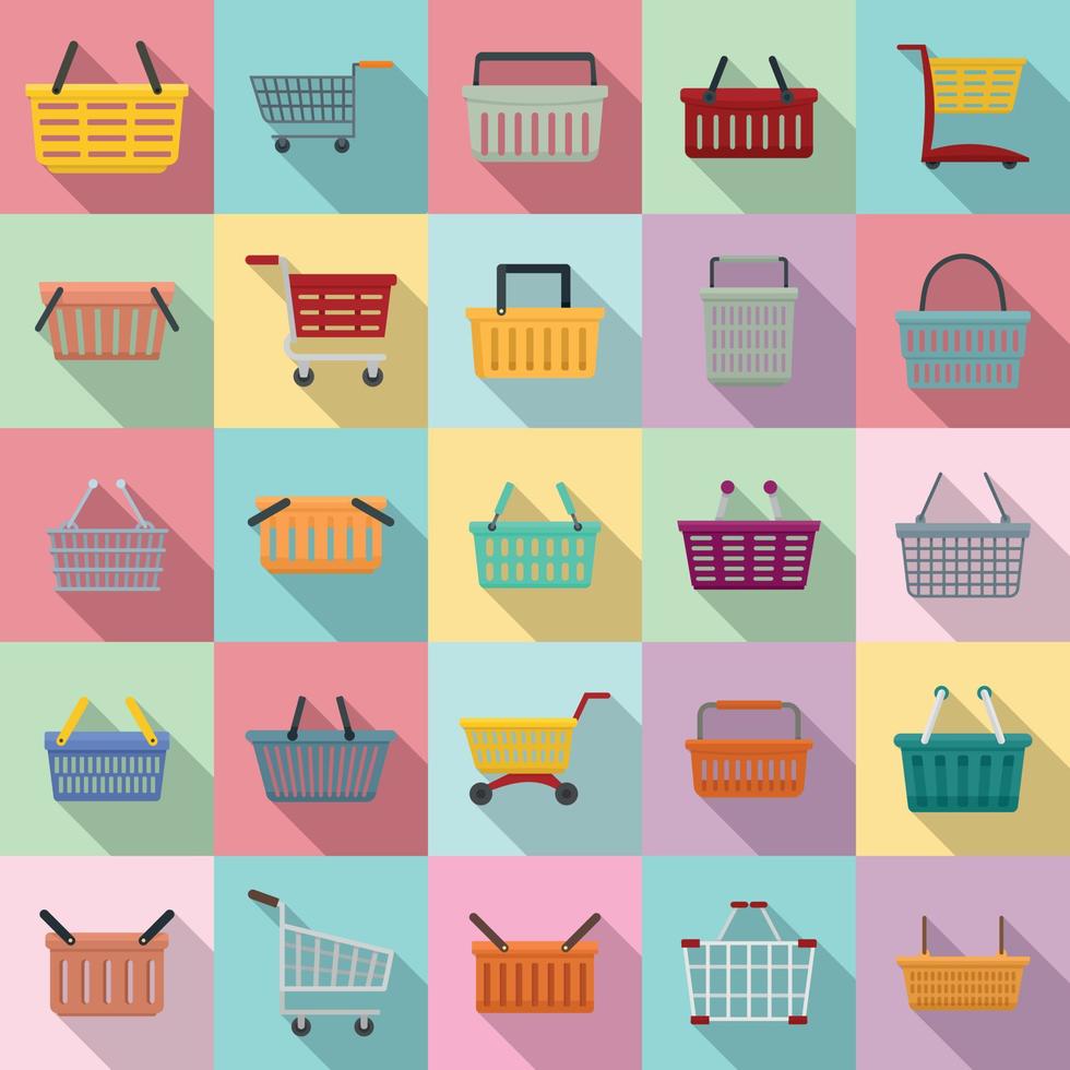 conjunto de ícones de supermercado de carrinho, estilo simples vetor