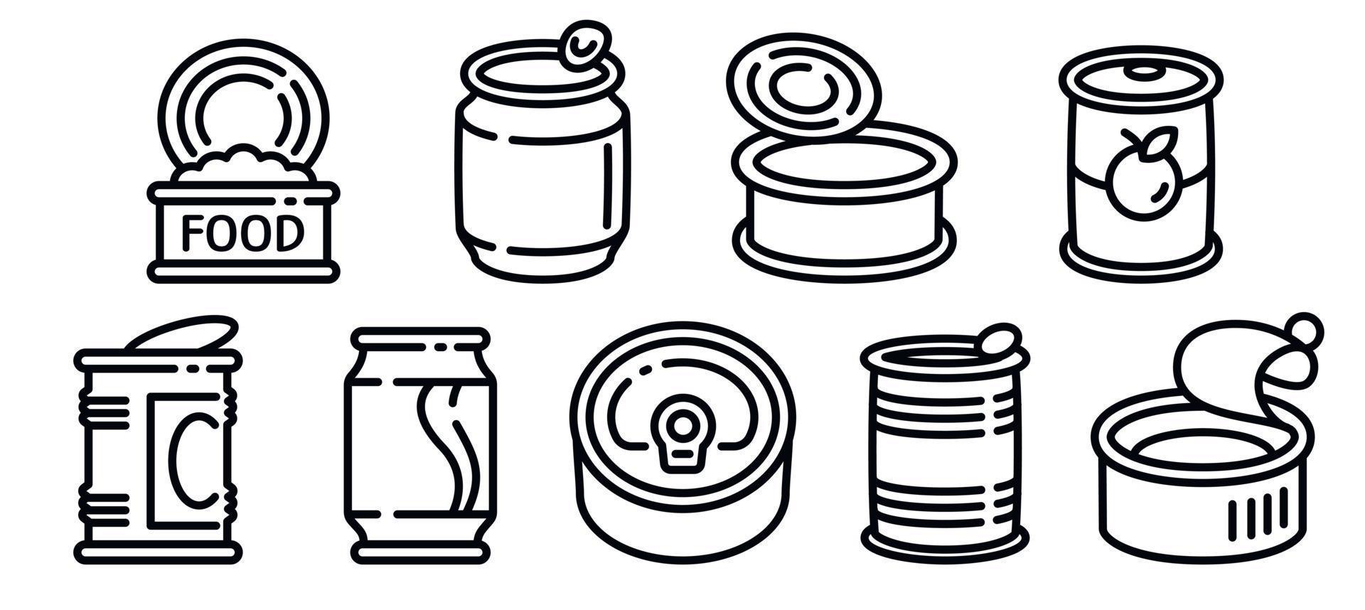 conjunto de ícones de lata, estilo de contorno vetor