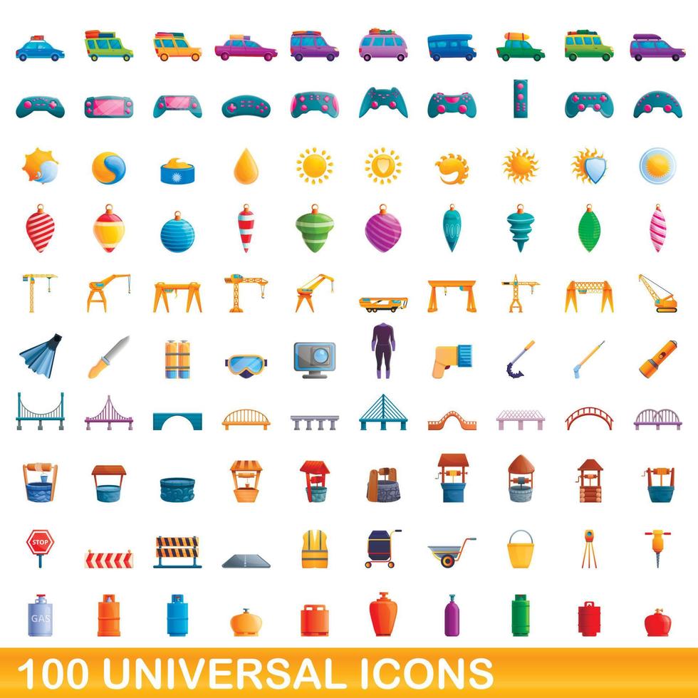 conjunto de 100 ícones universais, estilo cartoon vetor