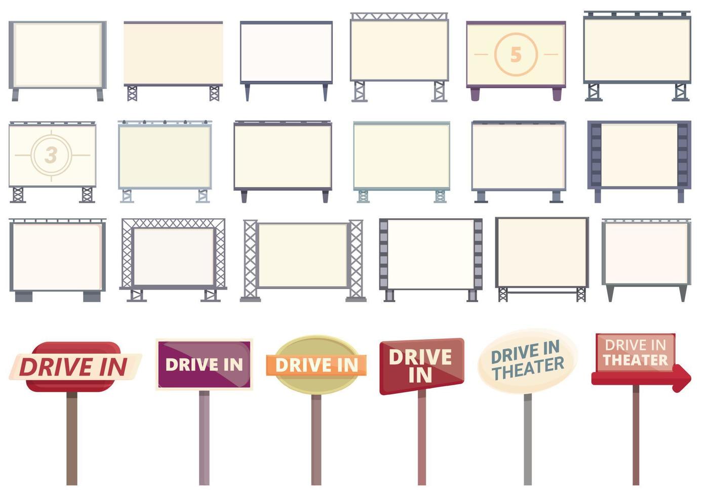 ícones de cinema drive-in definir vetor de desenho animado. unidade de filme