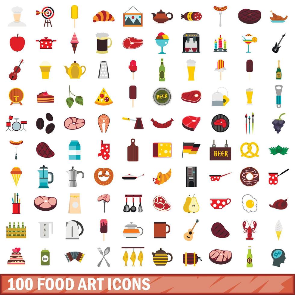 conjunto de 100 ícones de arte de comida, estilo simples vetor