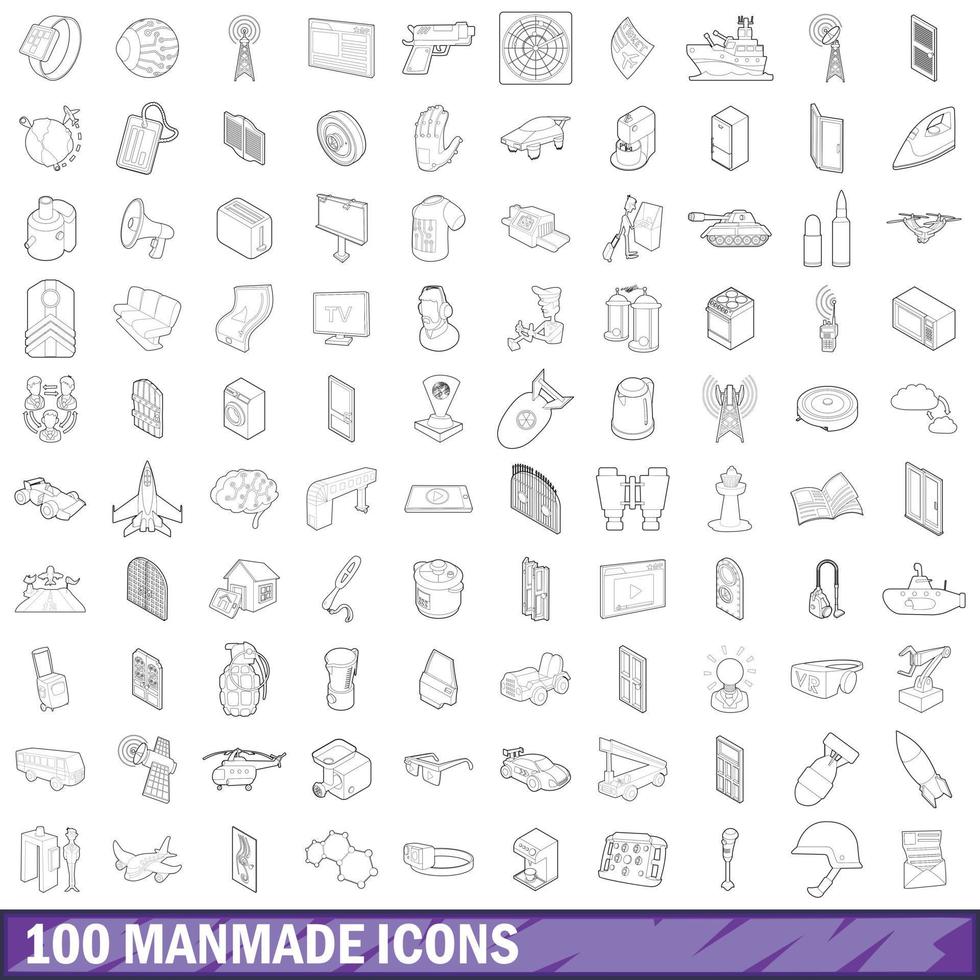 conjunto de 100 ícones artificiais, estilo de contorno vetor