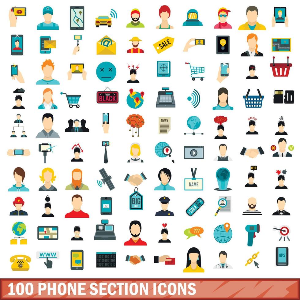Conjunto de 100 ícones de seção de telefone, estilo simples vetor