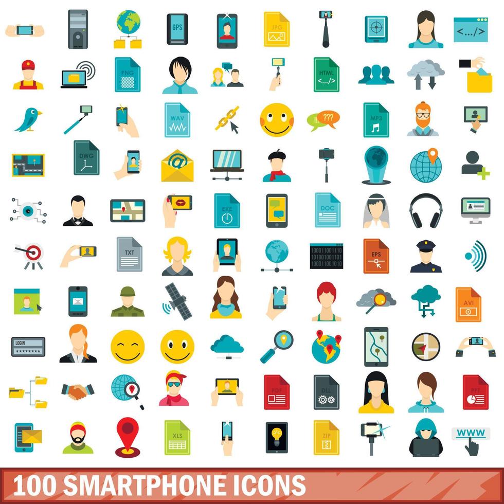 conjunto de 100 ícones de smartphone, estilo simples vetor