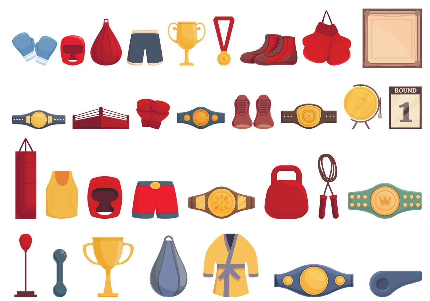 ícones de torneio de boxe definir vetor de desenhos animados. academia de batalha