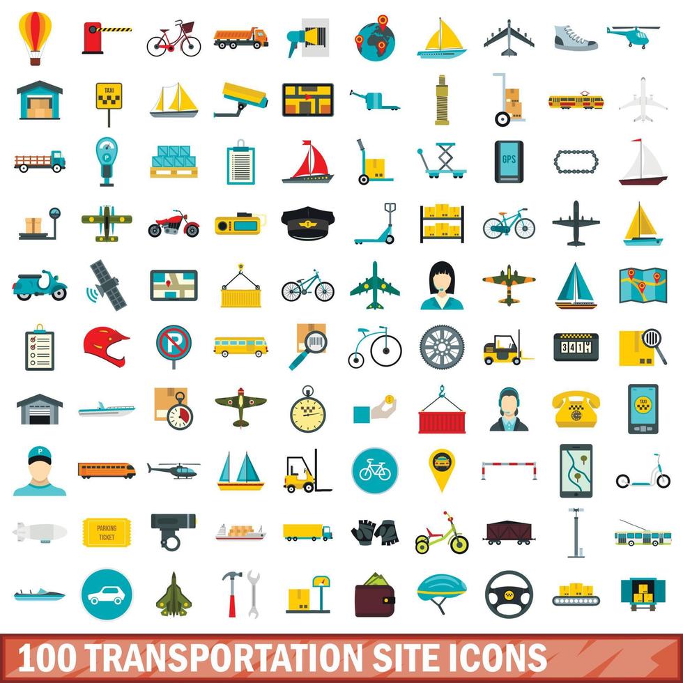 conjunto de 100 ícones do site de transporte, estilo simples vetor