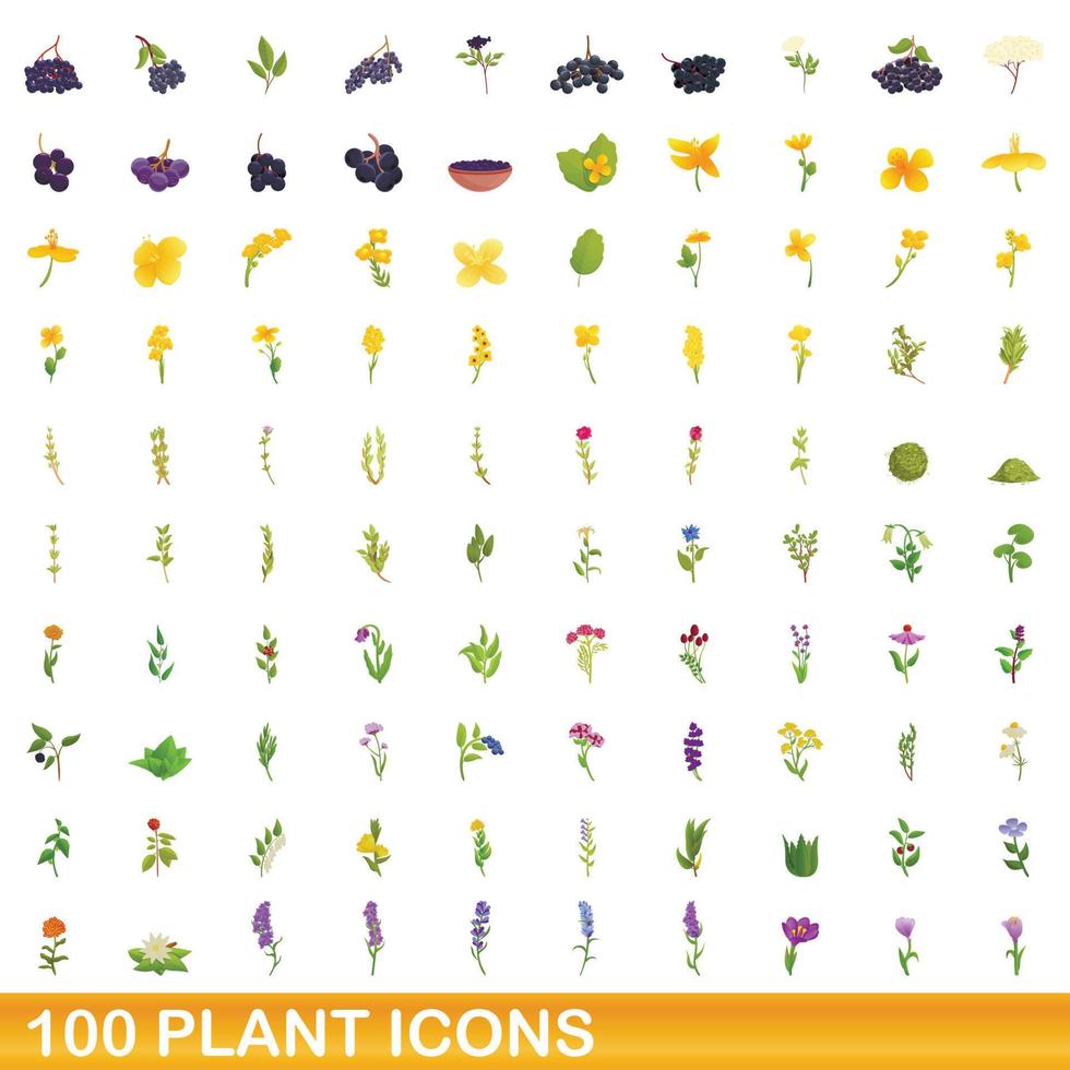 conjunto de 100 ícones de plantas, estilo cartoon vetor