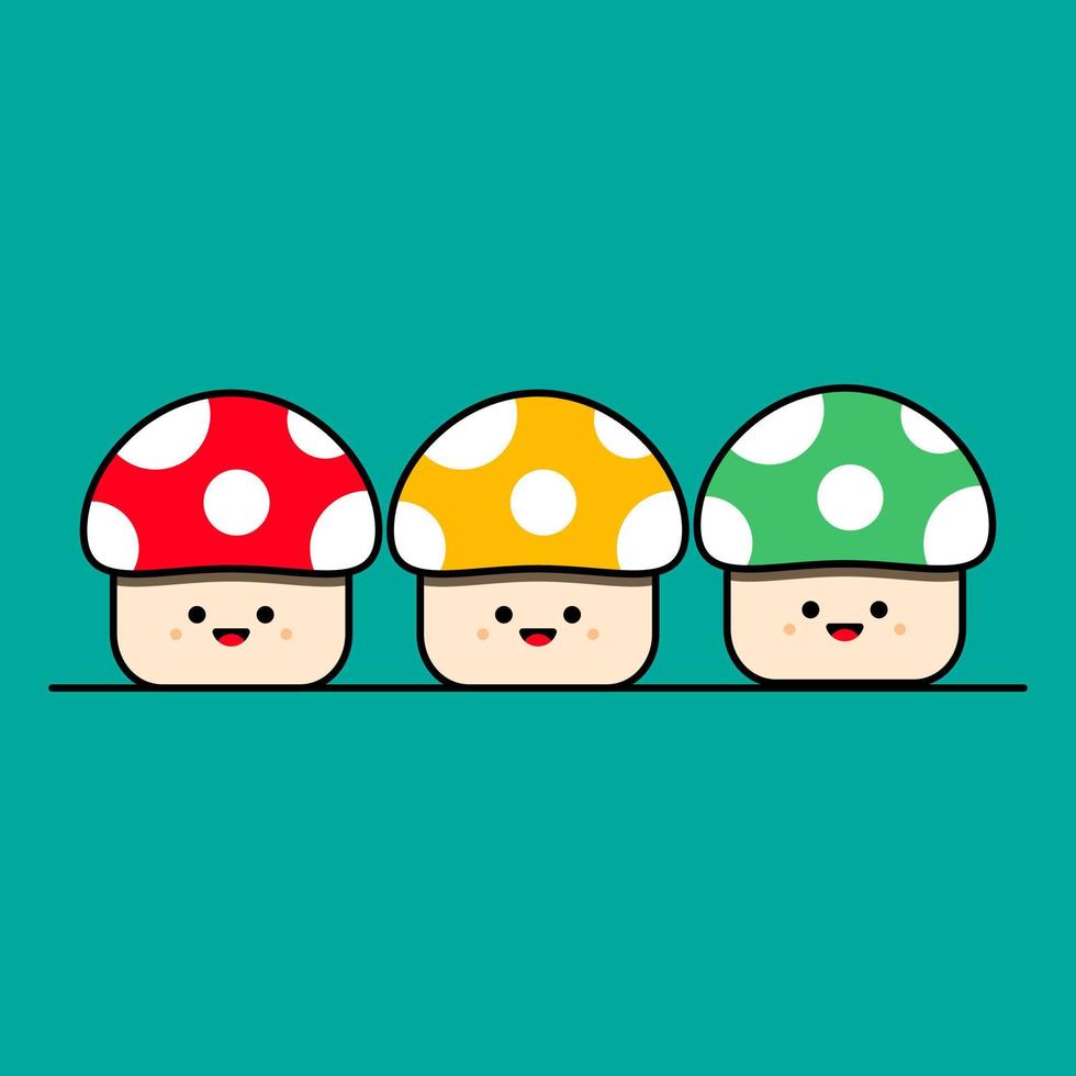 ícone de mascote de três cogumelos engraçados vetor