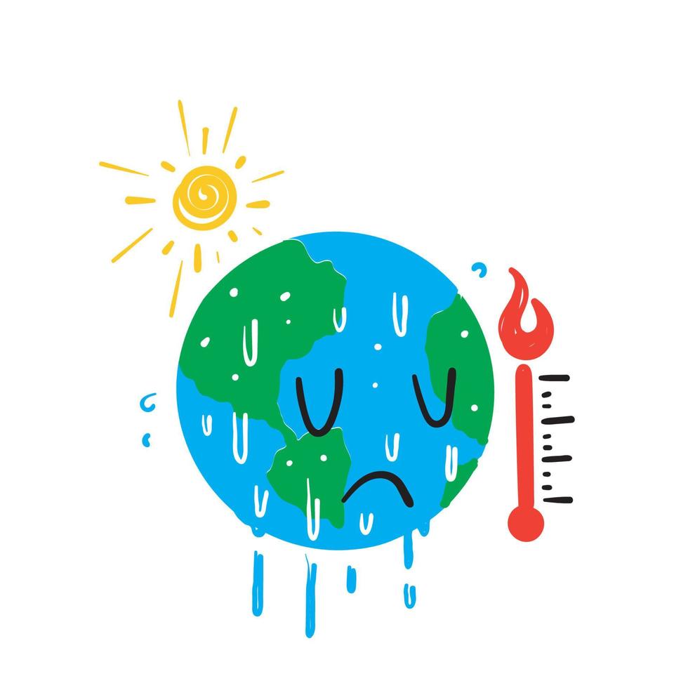 símbolo de derretimento de terra desenhada de mão desenhada para vetor de ilustração de ícone de aquecimento global