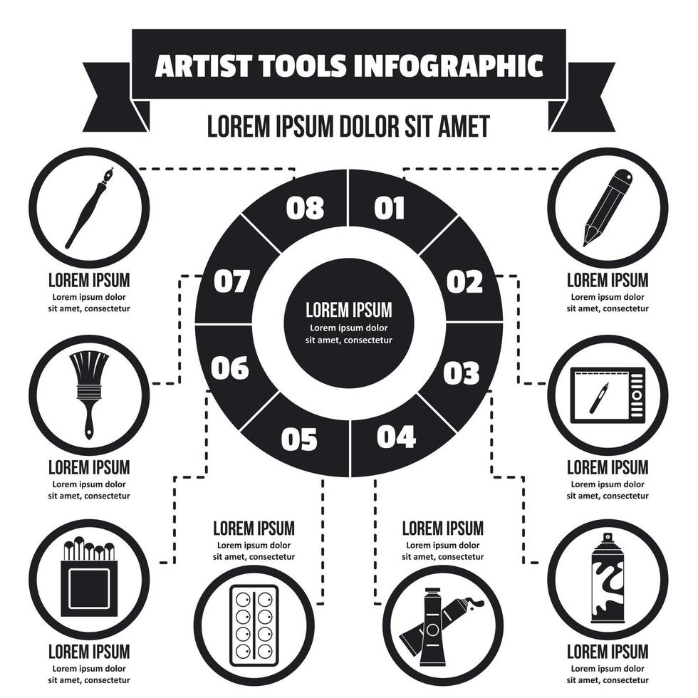 conceito de infográfico de ferramenta de artista, estilo simples vetor