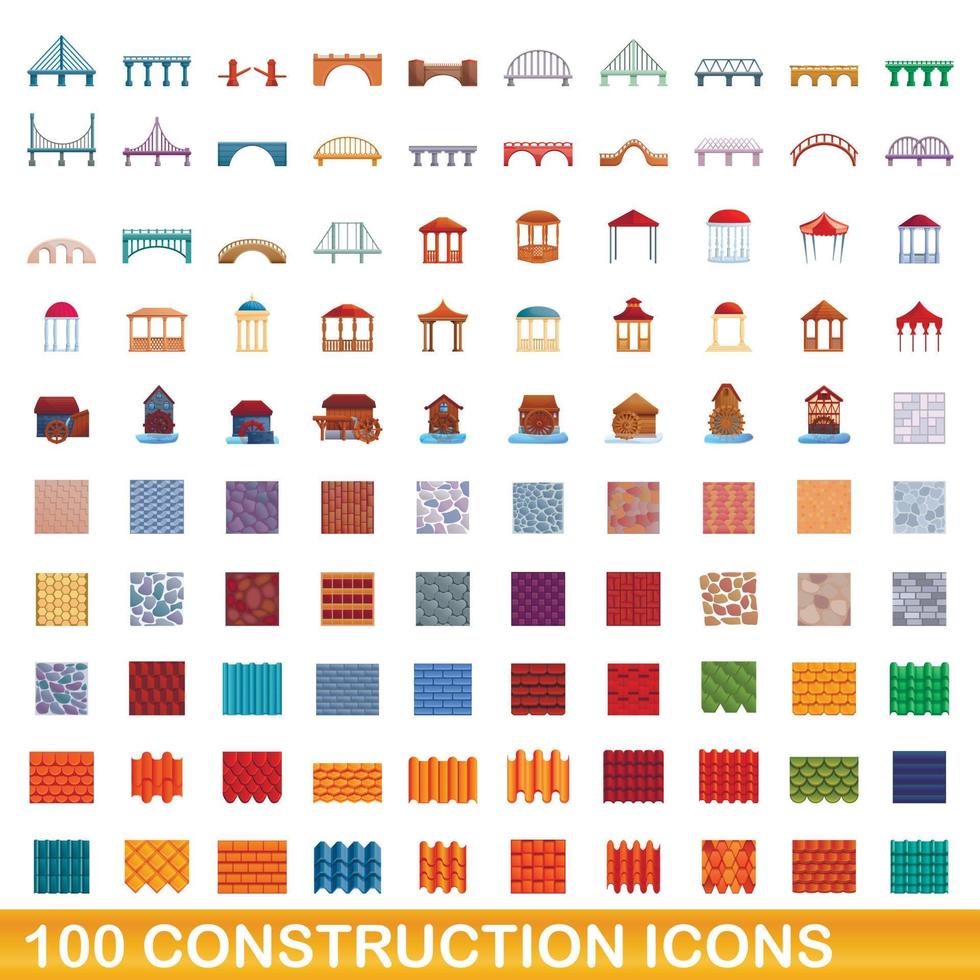 conjunto de 100 ícones de construção, estilo cartoon vetor