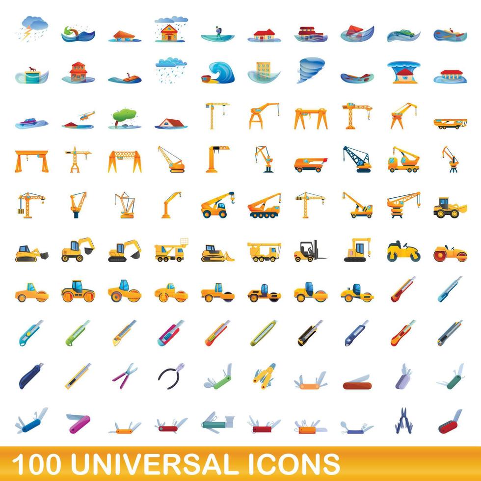 conjunto de 100 ícones universais, estilo cartoon vetor