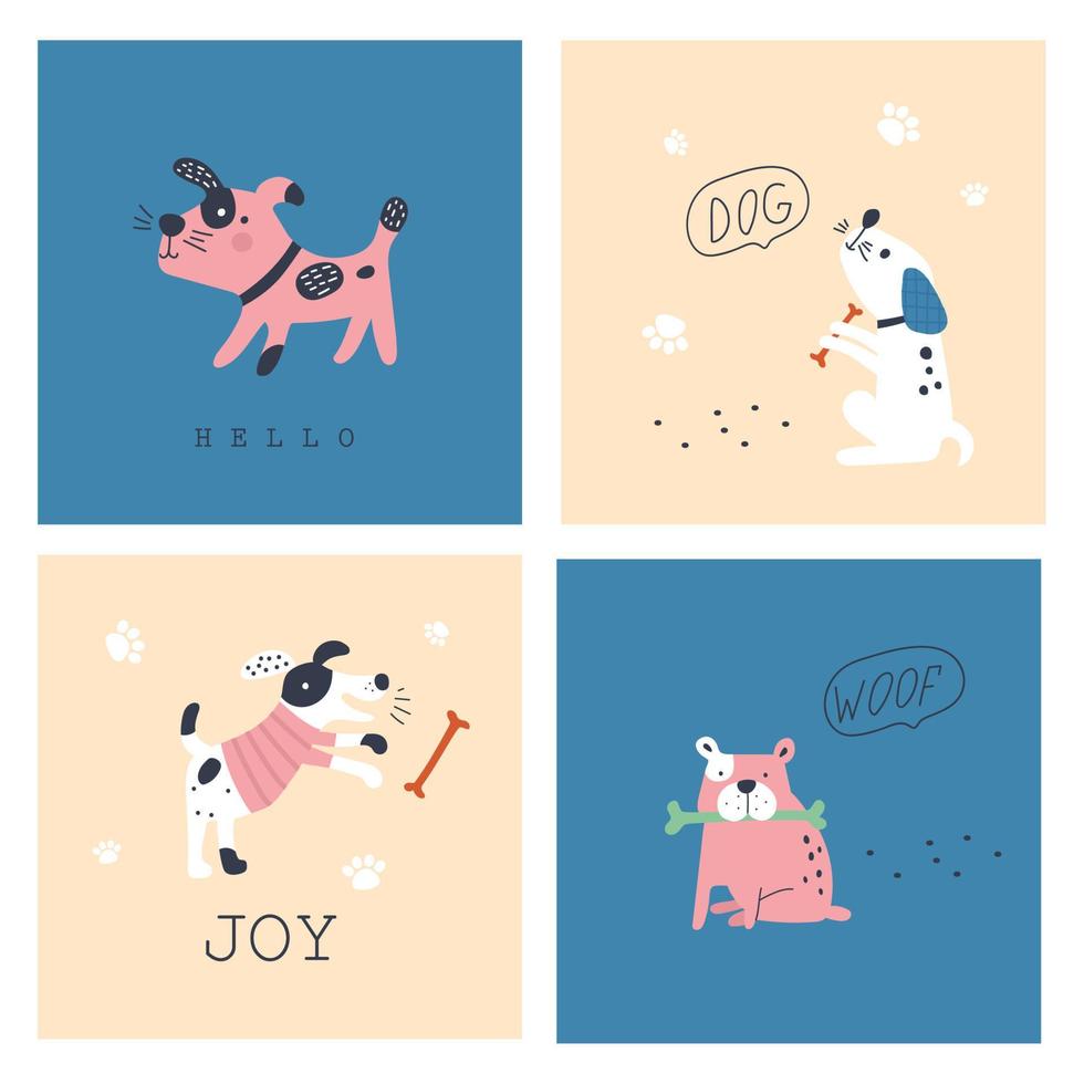 definir cartões ou pôster com cachorros fofos. estampas de berçário. ilustrações vetoriais vetor