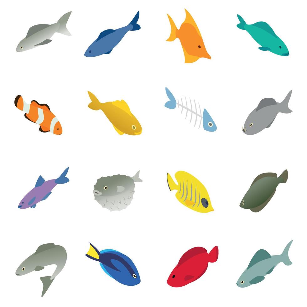 conjunto de ícones de peixe, estilo 3d isométrico vetor