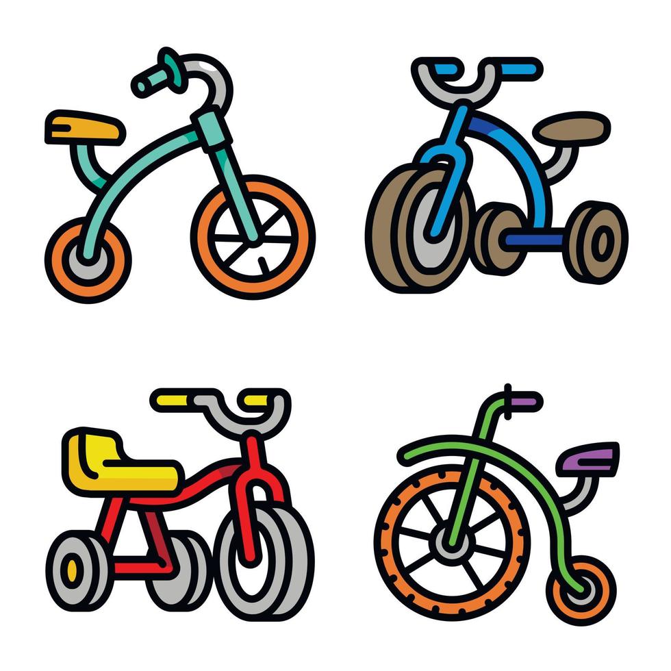 conjunto de ícones de triciclo, estilo de contorno vetor