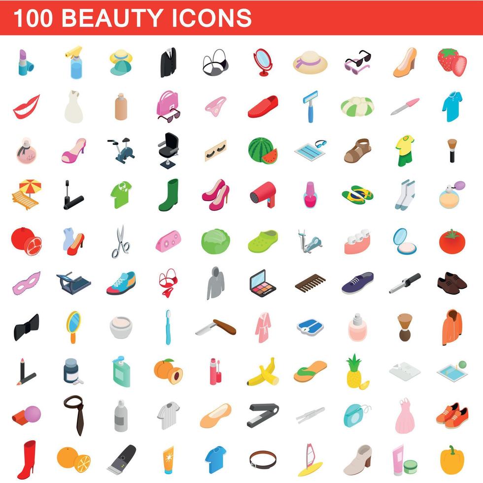 conjunto de 100 ícones de beleza, estilo 3d isométrico vetor