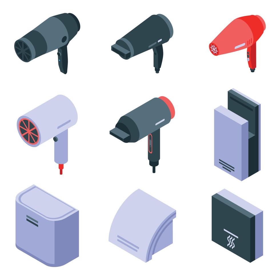 conjunto de ícones de secador, estilo isométrico vetor