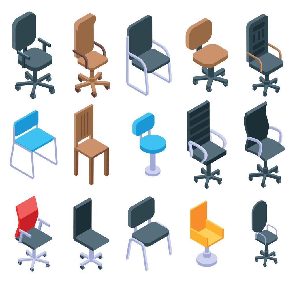 conjunto de ícones de cadeira de mesa, estilo isométrico vetor