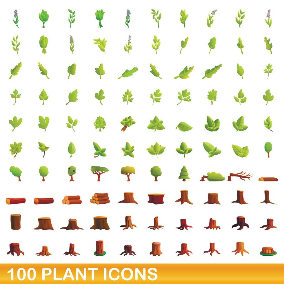 conjunto de 100 ícones de plantas, estilo cartoon vetor