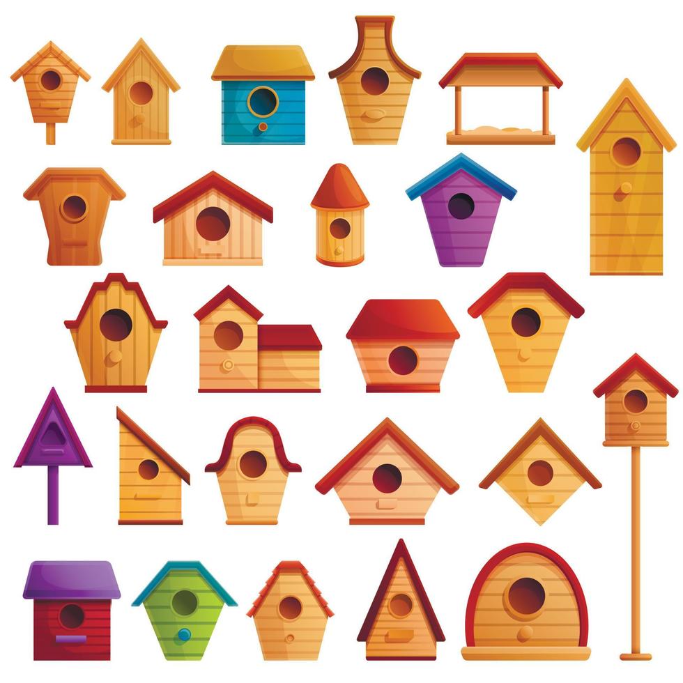 conjunto de ícones de casa de pássaros, estilo cartoon vetor