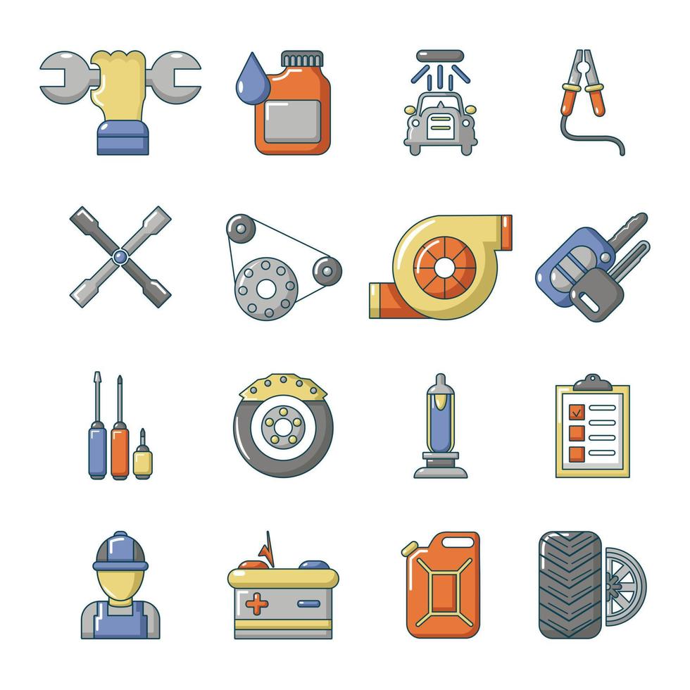 conjunto de ícones de reparo automático, estilo cartoon vetor