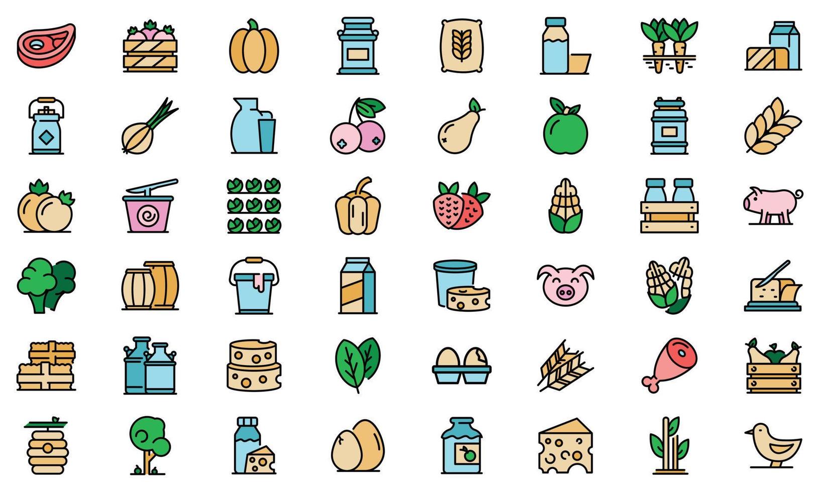 conjunto de ícones de produtos agrícolas vetor plano