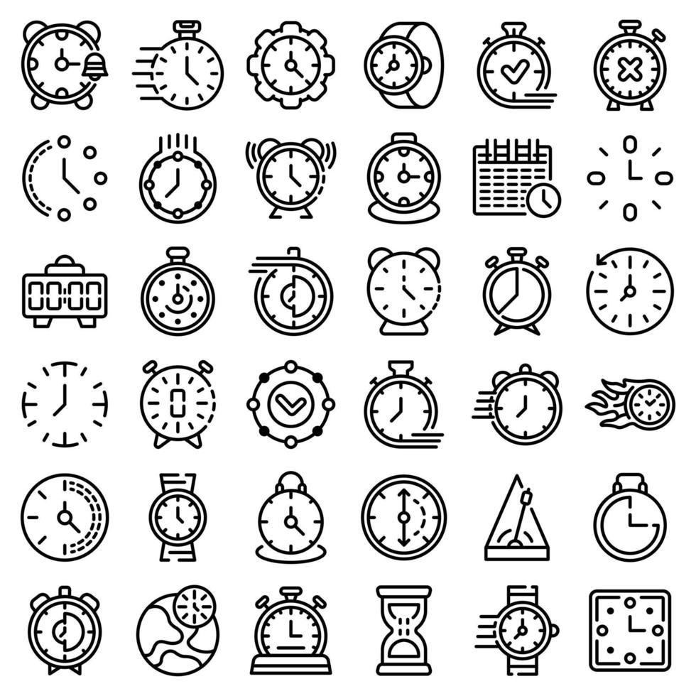 conjunto de ícones de cronômetro, estilo de estrutura de tópicos vetor