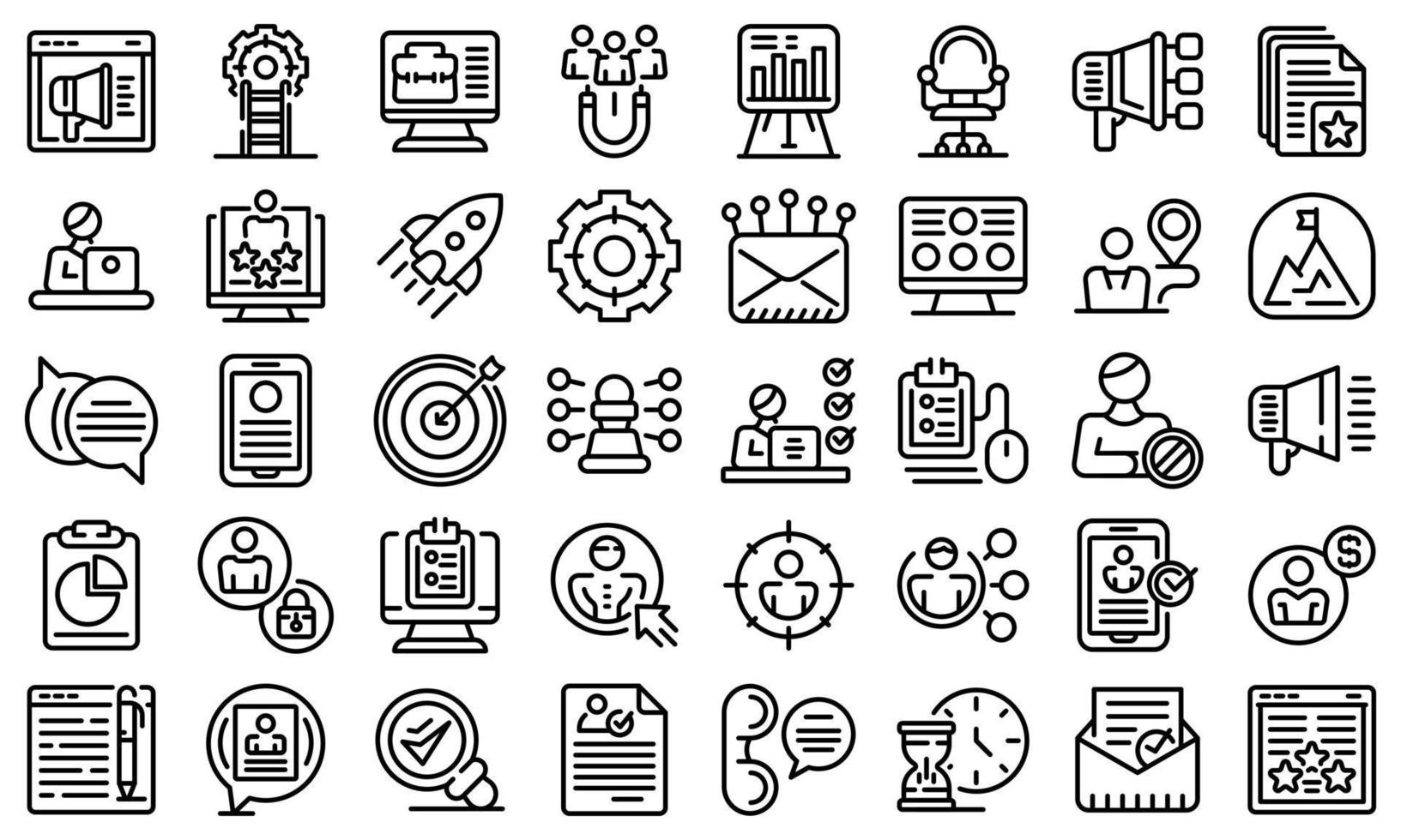 conjunto de ícones de recrutamento online, estilo de estrutura de tópicos vetor
