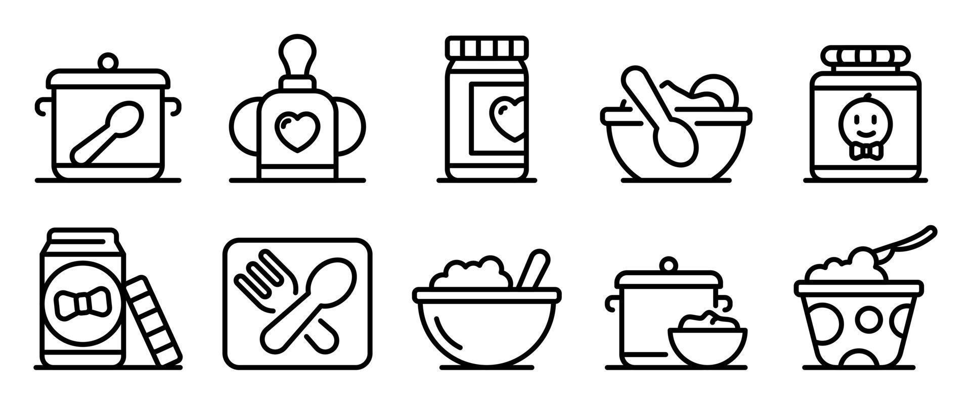 conjunto de ícones de cozinha de bebê, estilo de contorno vetor