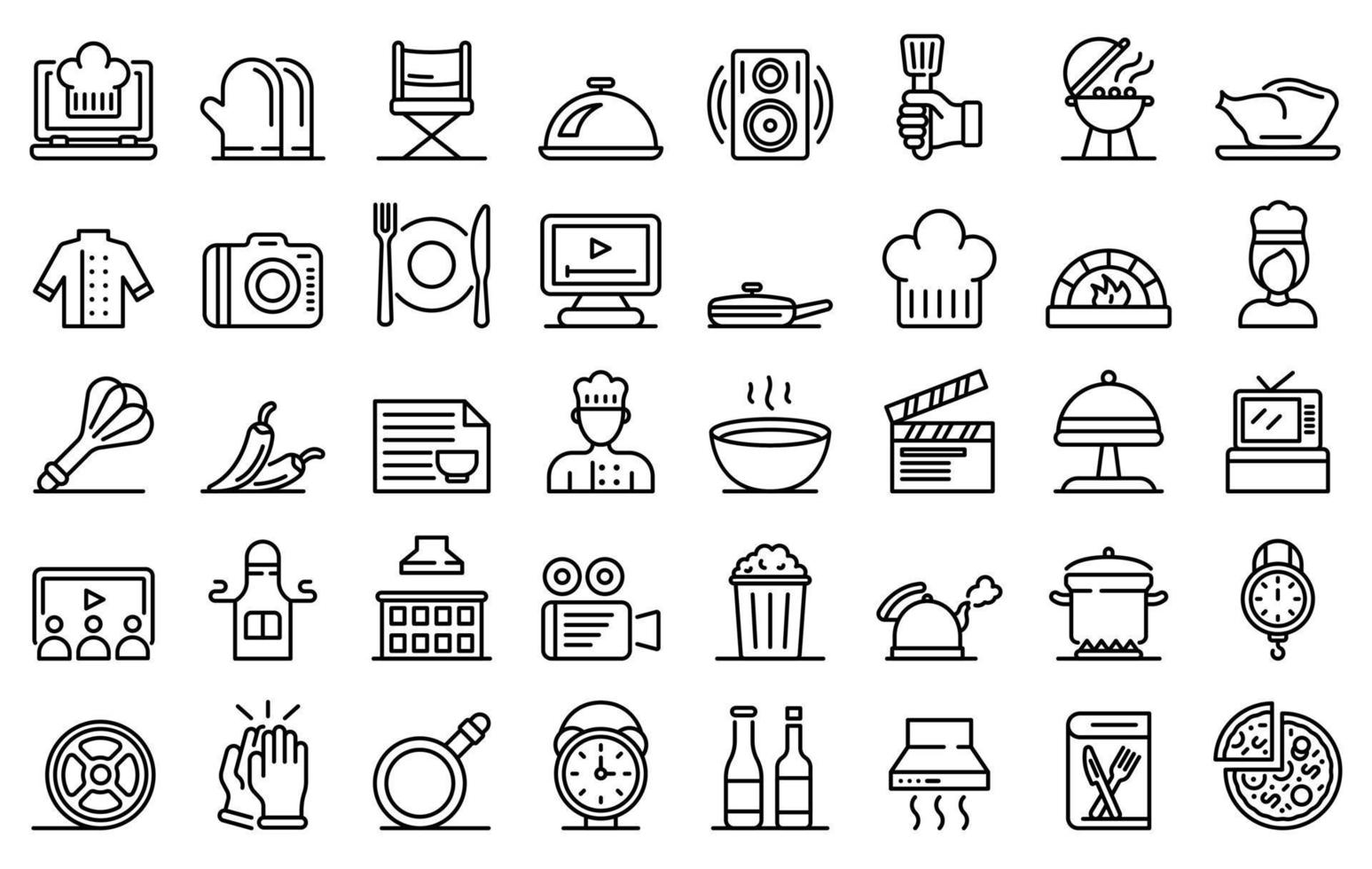 conjunto de ícones de programa de culinária, estilo de estrutura de tópicos vetor