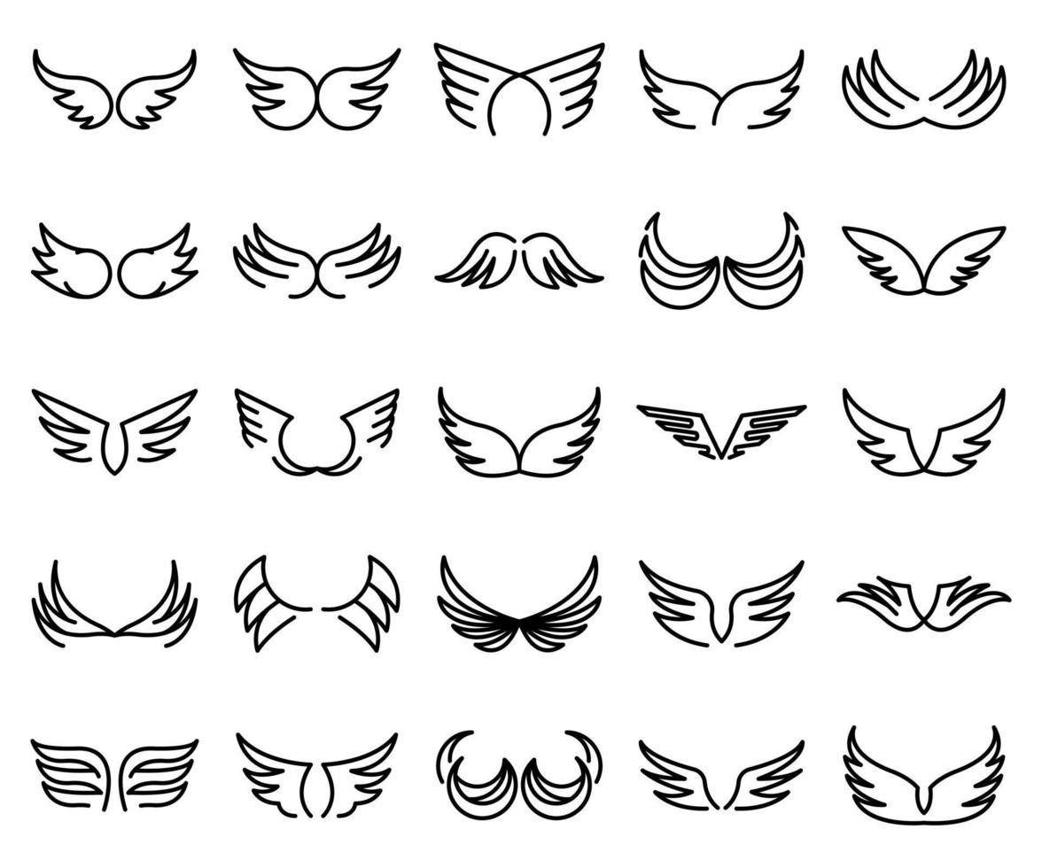 conjunto de ícones de asas, estilo de contorno vetor