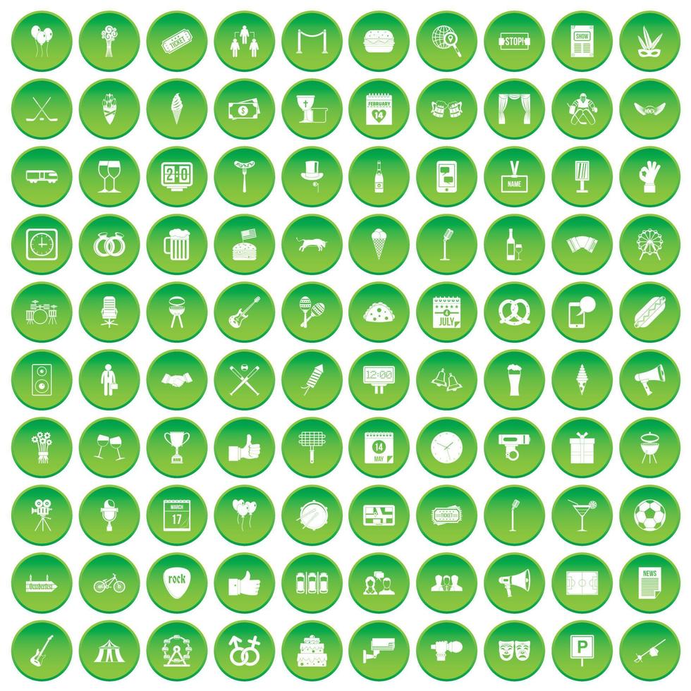100 ícones de eventos definir círculo verde vetor