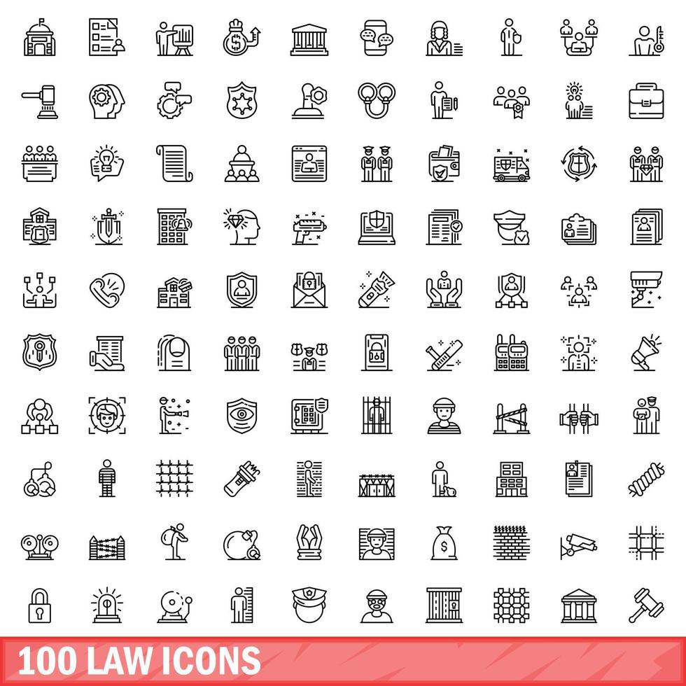 conjunto de 100 ícones de lei, estilo de estrutura de tópicos vetor