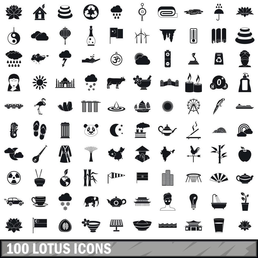 conjunto de 100 ícones de lótus, estilo simples vetor