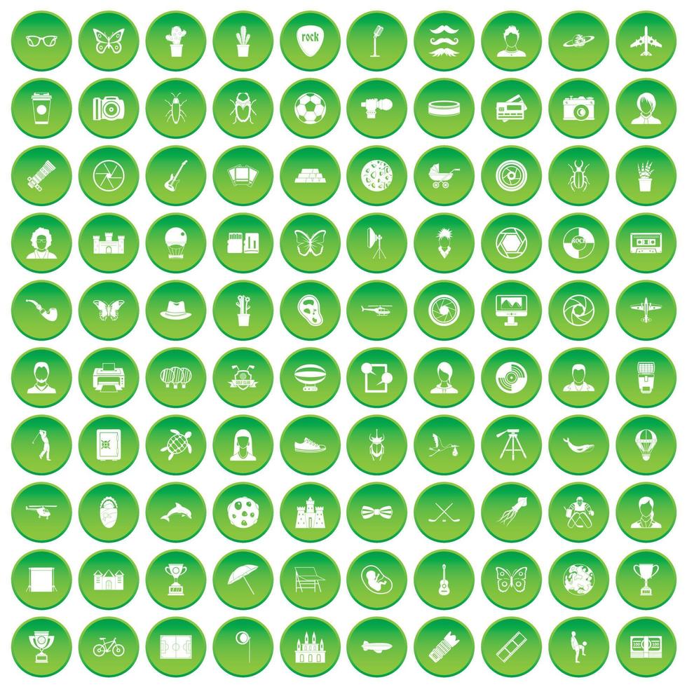 100 ícones de fotos definir círculo verde vetor