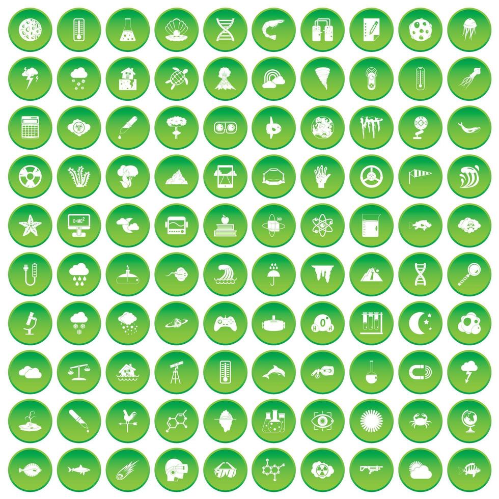 100 ícones de pesquisa definir círculo verde vetor