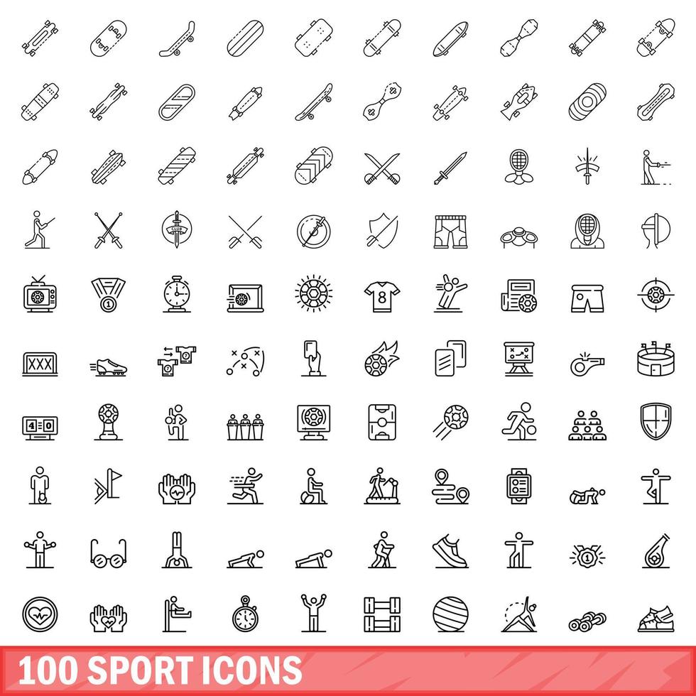 conjunto de 100 ícones do esporte, estilo de contorno vetor