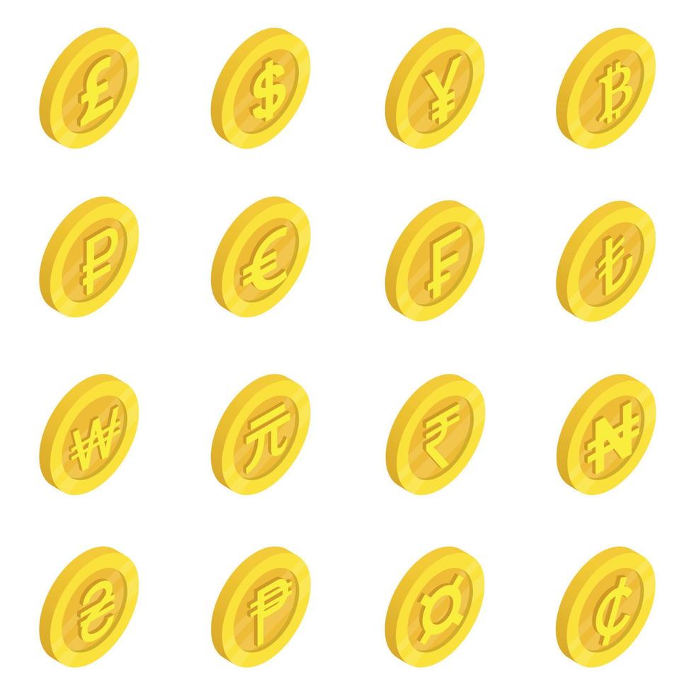 conjunto de ícones de moeda, estilo 3d isométrico vetor