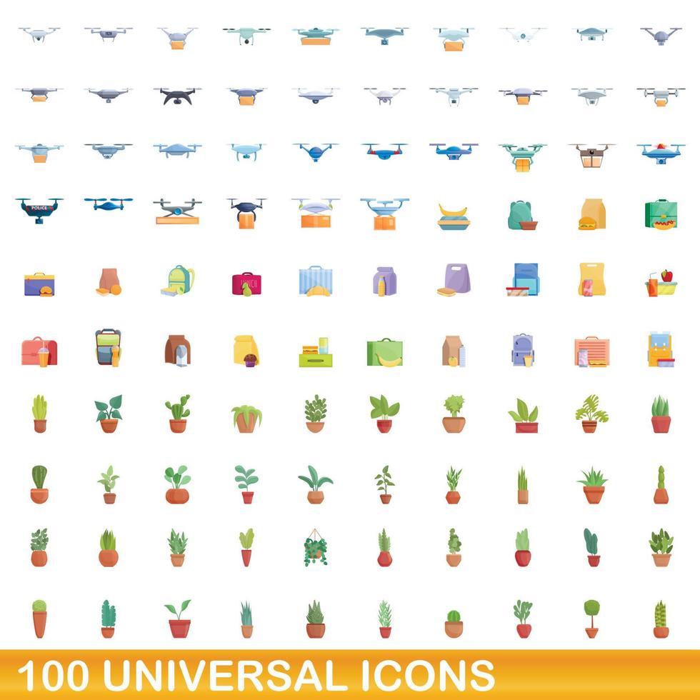 conjunto de 100 ícones universais, estilo cartoon vetor