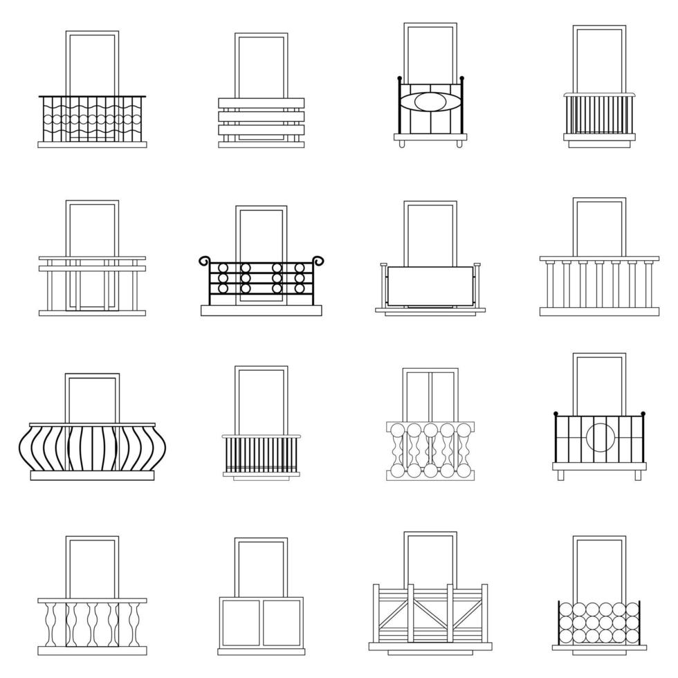 contorno de conjunto de ícones de formulários de janela de varanda vetor