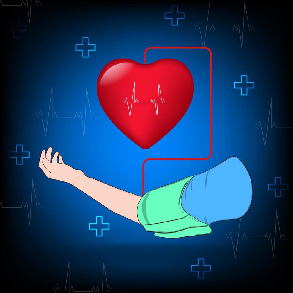 imagem gráfica braço e conceito de coração medição de pressão médica e ilustrações vetoriais de cuidados de saúde vetor
