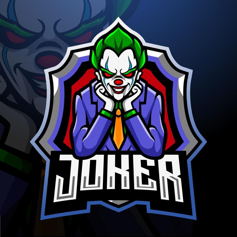 design de logotipo de esport de mascote coringa vetor