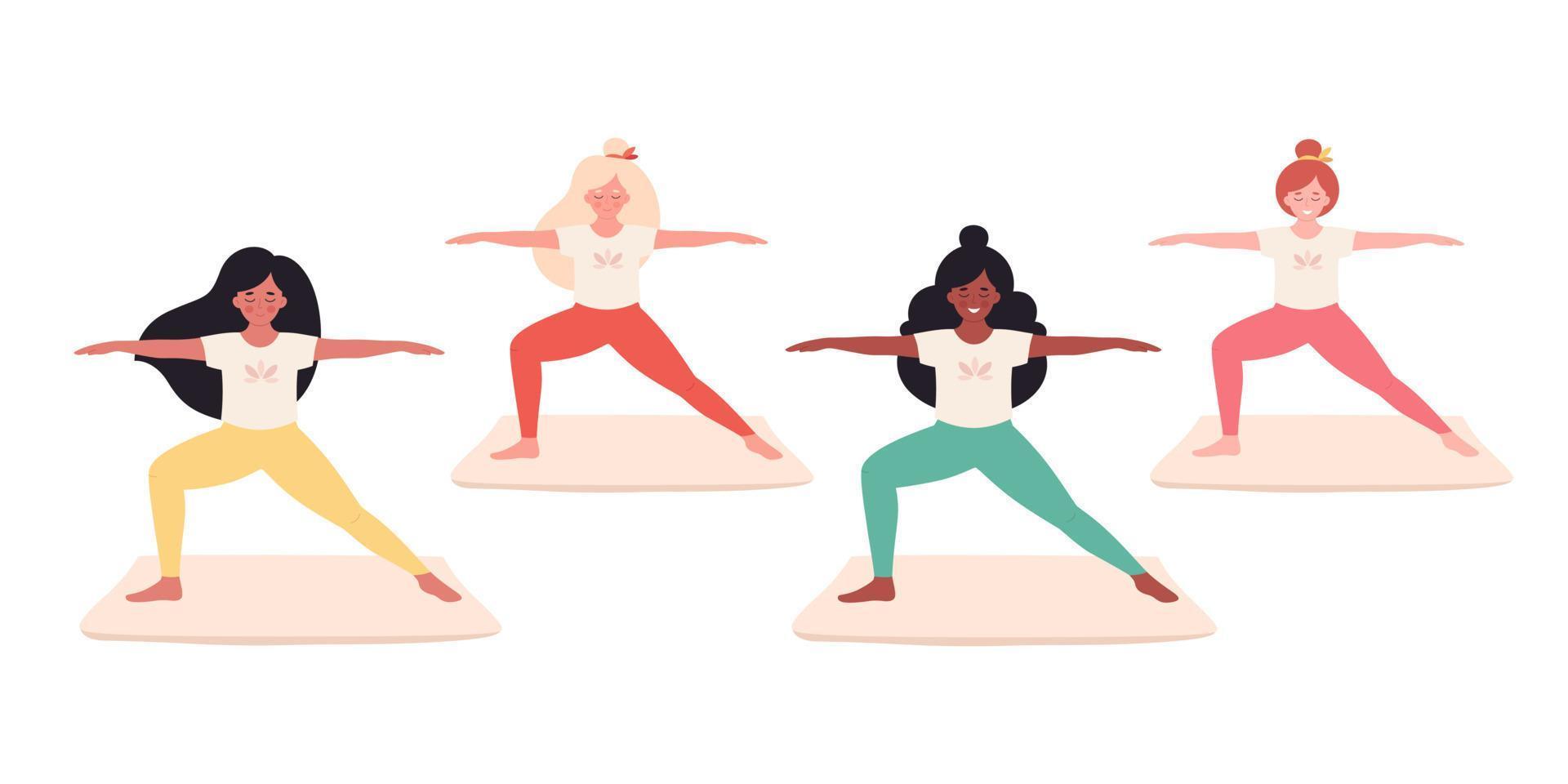mulheres fazendo ioga. estilo de vida saudável, autocuidado, ioga, meditação. estúdio de ioga, aula de ioga. vetor