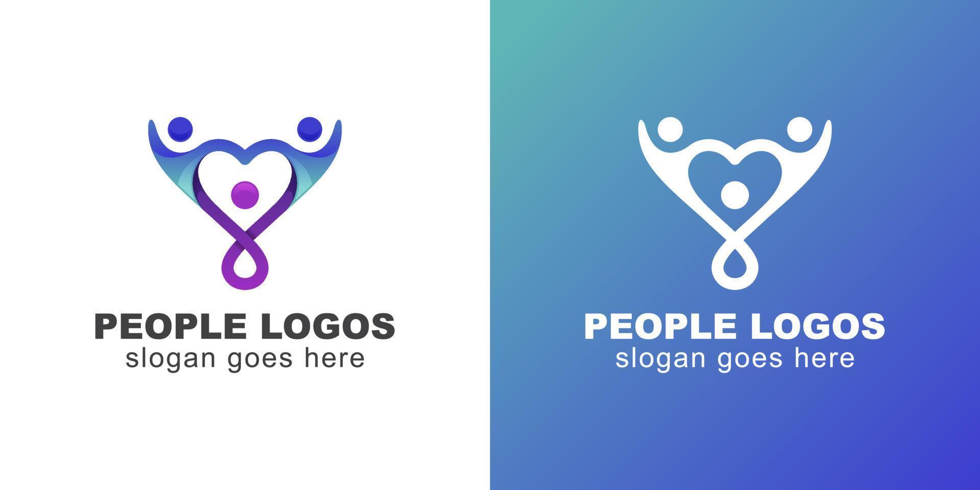 pessoas coloridas se importam ou humanidade feliz com conceito de design de forma de amor, família de pessoas juntos modelo de logotipo de unidade humana vetor