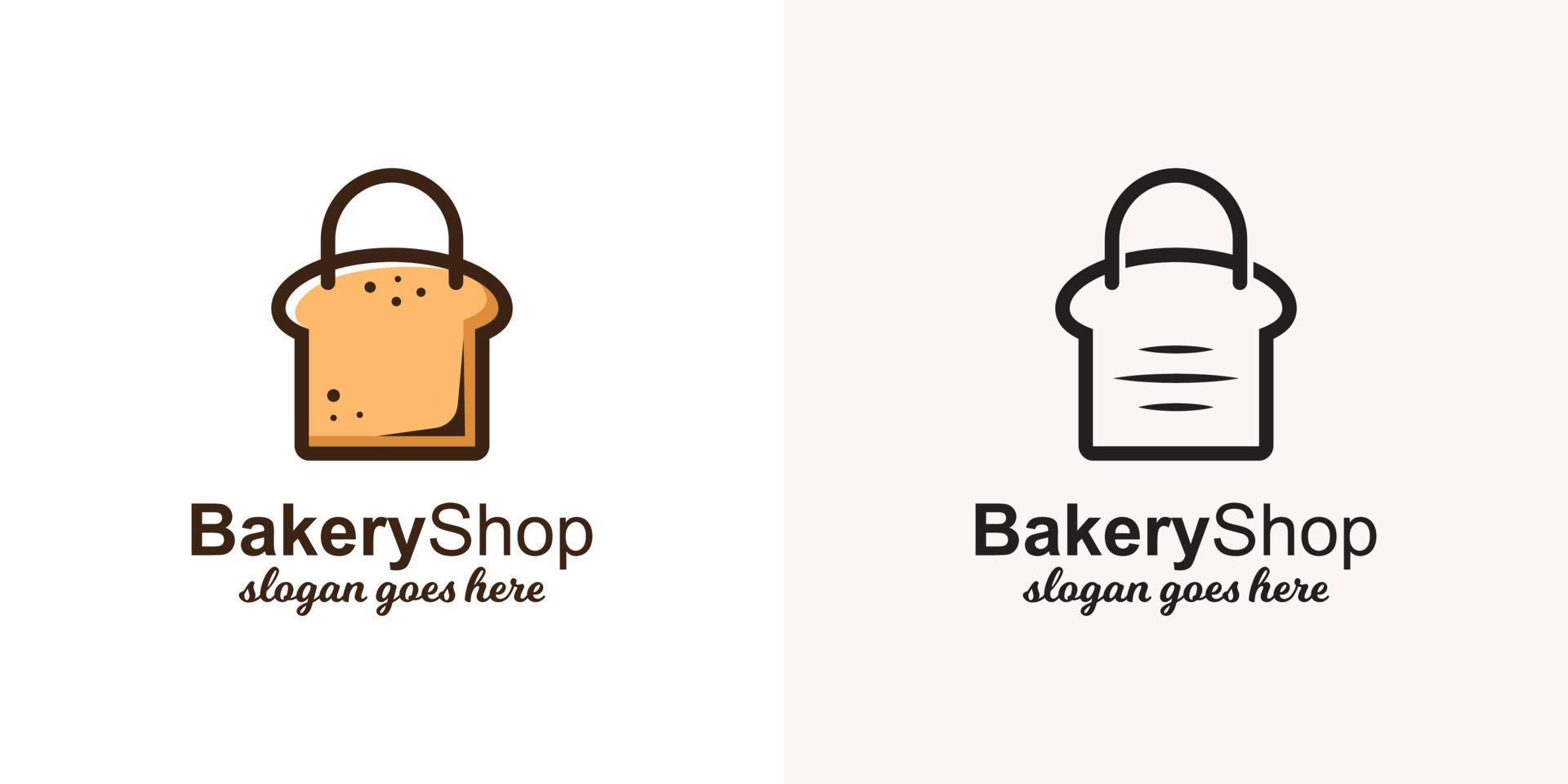 torradas de pão com saco para modelo de logotipo de loja de padaria com versões de arte de linha vetor
