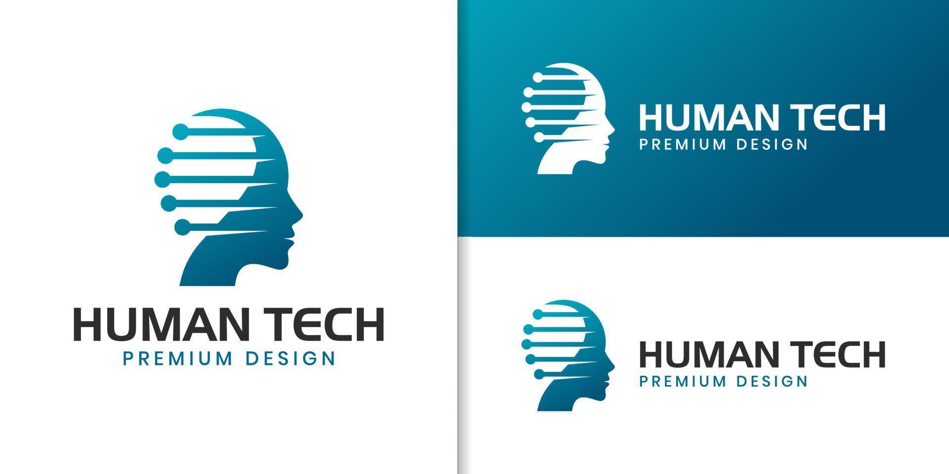 tecnologia humana ou logotipo digital inteligente, design de logotipo de tecnologia robótica de tecnologia de cabeça vetor