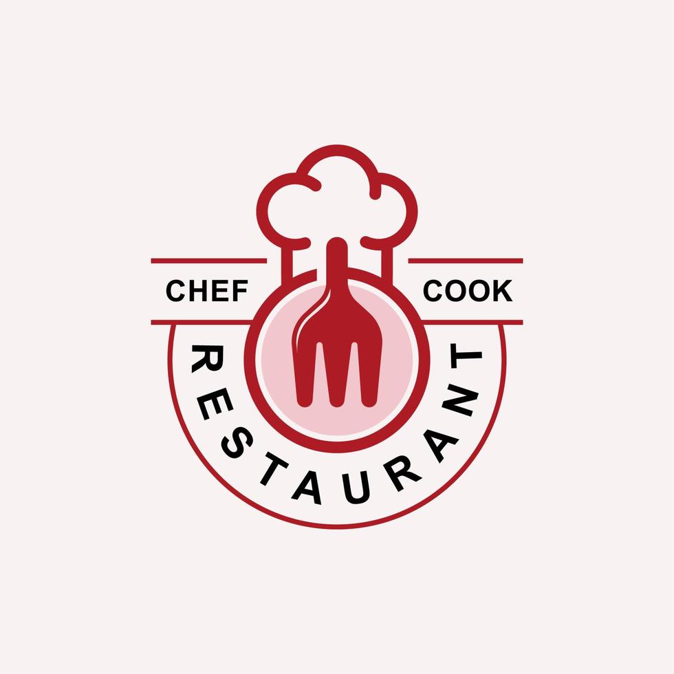chef cozinhar design de logotipo de comida de restaurante com símbolo de ícone de garfo e chapéu para restaurante, logotipo de restaurante vetor